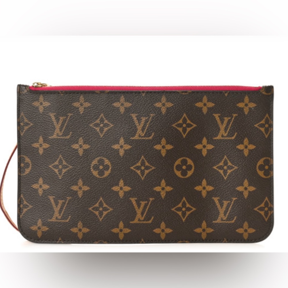 Authentic Louis Vuitton Neverfull pink pivone pouch monogram wristlet